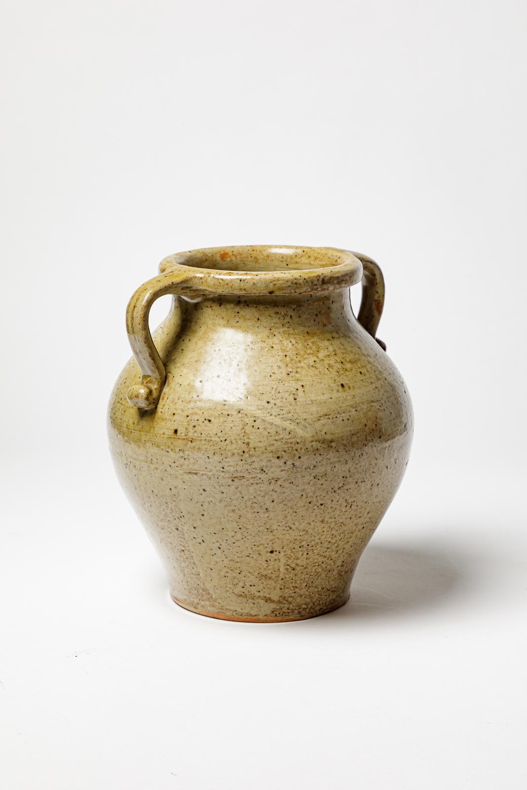 Vaso in ceramica Art déco in gres grigio chiaro di Marius Bernon La Borne 1940 In condizioni ottime in vendita a Neuilly-en- sancerre, FR