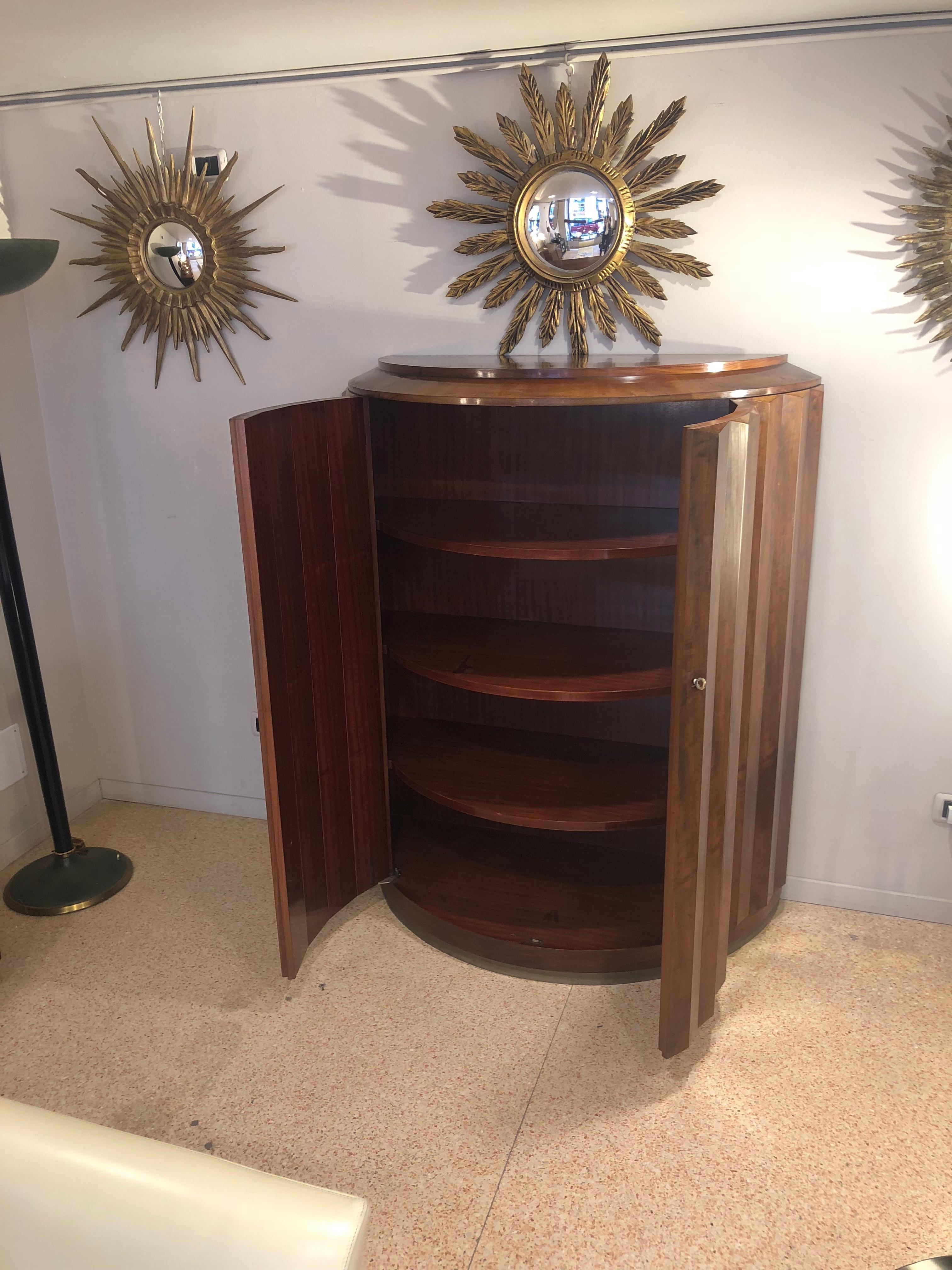 Art Deco Mahogany Wood Half Moon Cabinet, France, 1930s 6