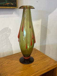 Art Deco Light Olive Green Glass Vase by Charles Schneider