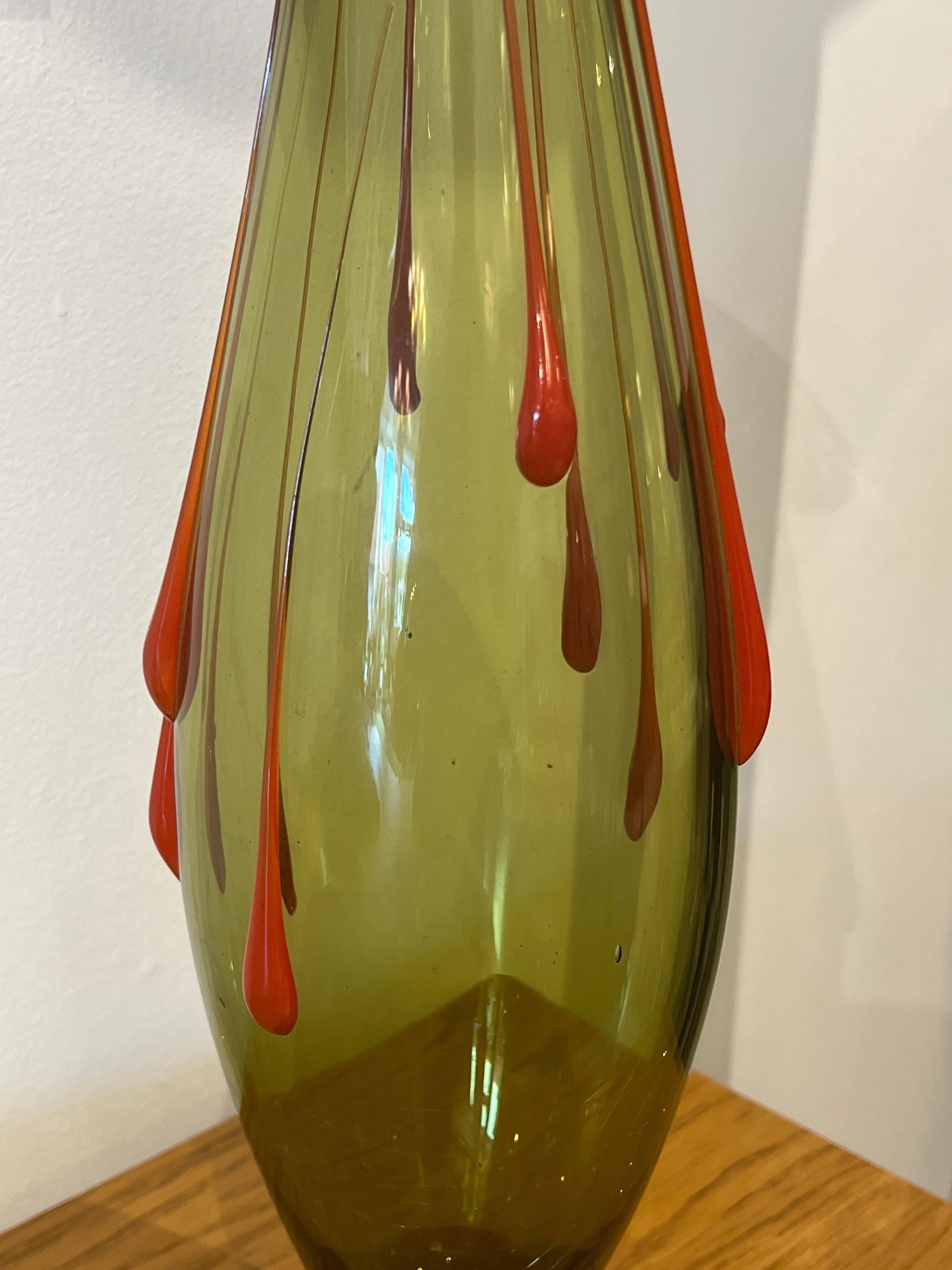 20th Century Art Deco Light Olive Green Glass Vase by Charles Schneider For Sale