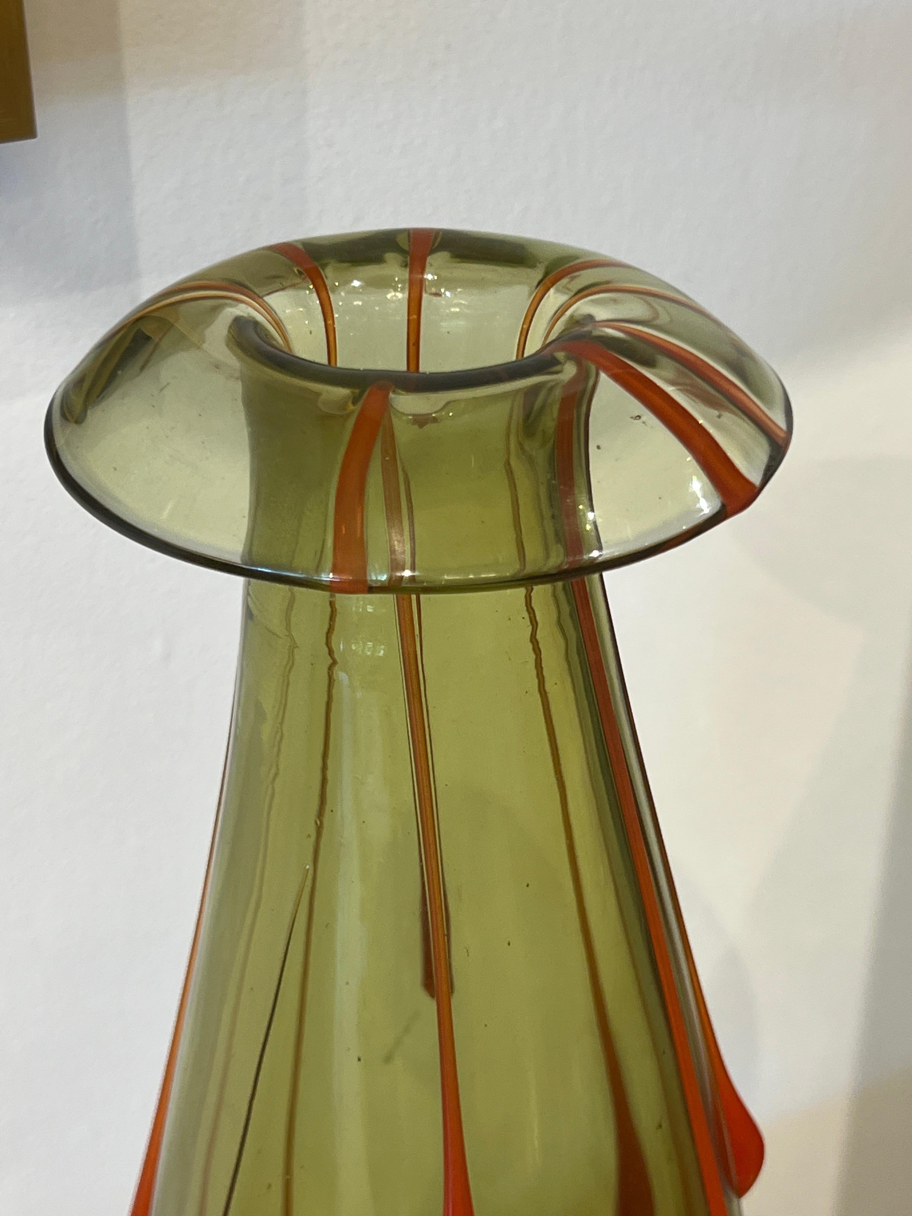 Blown Glass Art Deco Light Olive Green Glass Vase by Charles Schneider For Sale