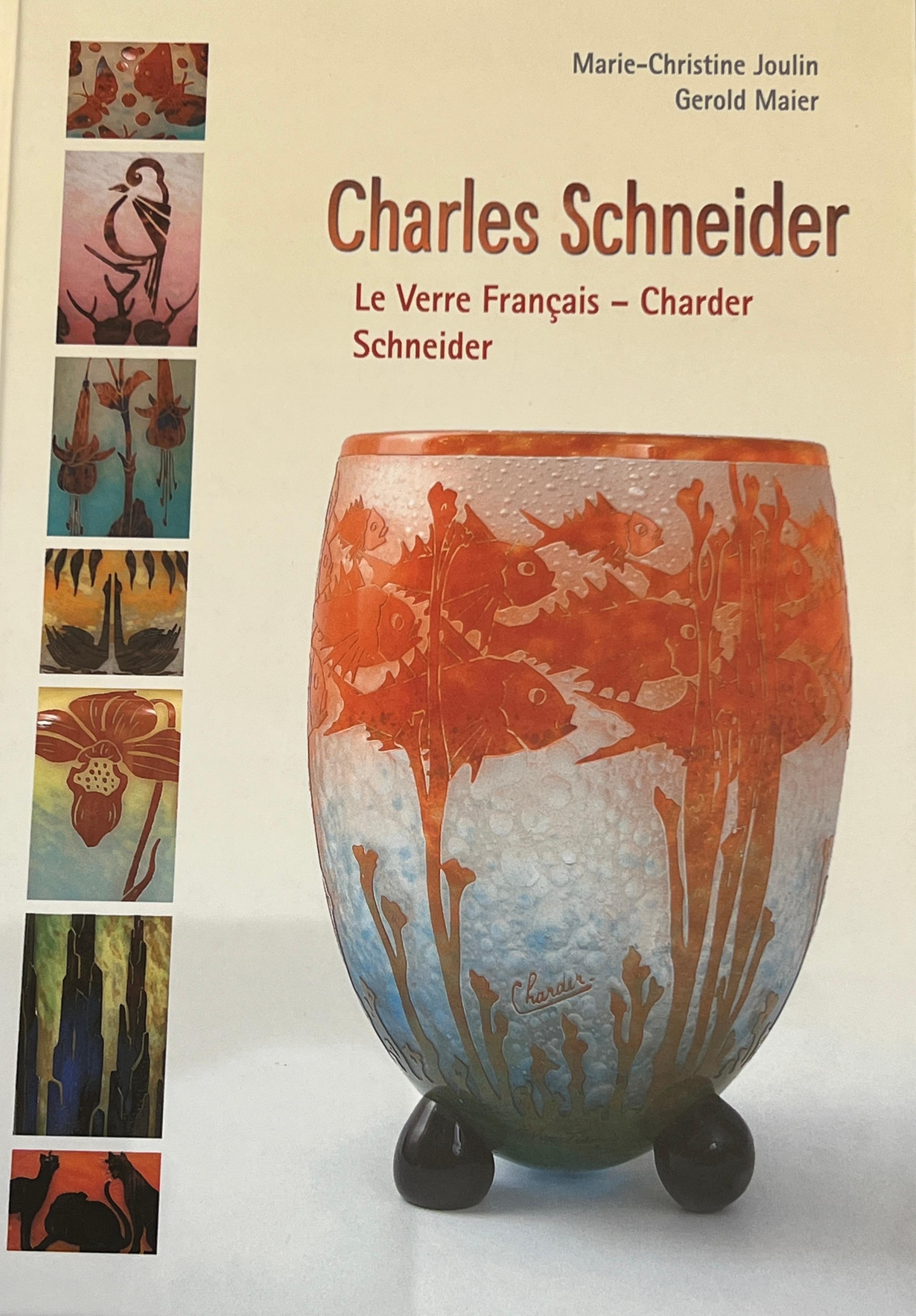Verre brun Vase Art Déco vert olive clair par Charles Schneider en vente