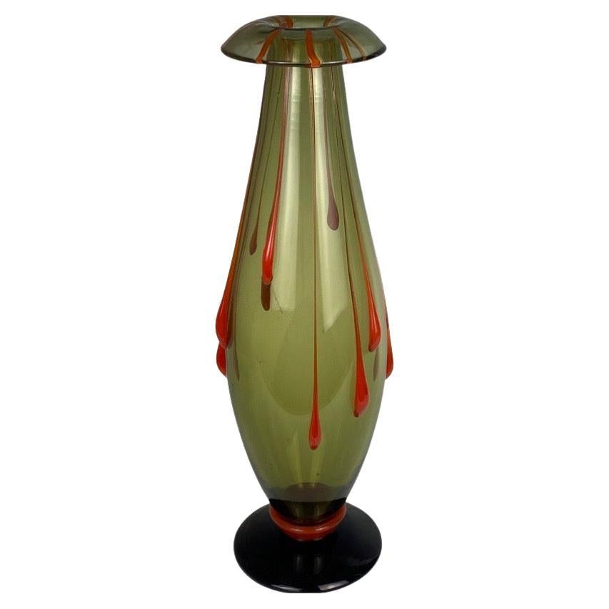 Art Deco Light Olive Green Glass Vase by Charles Schneider For Sale