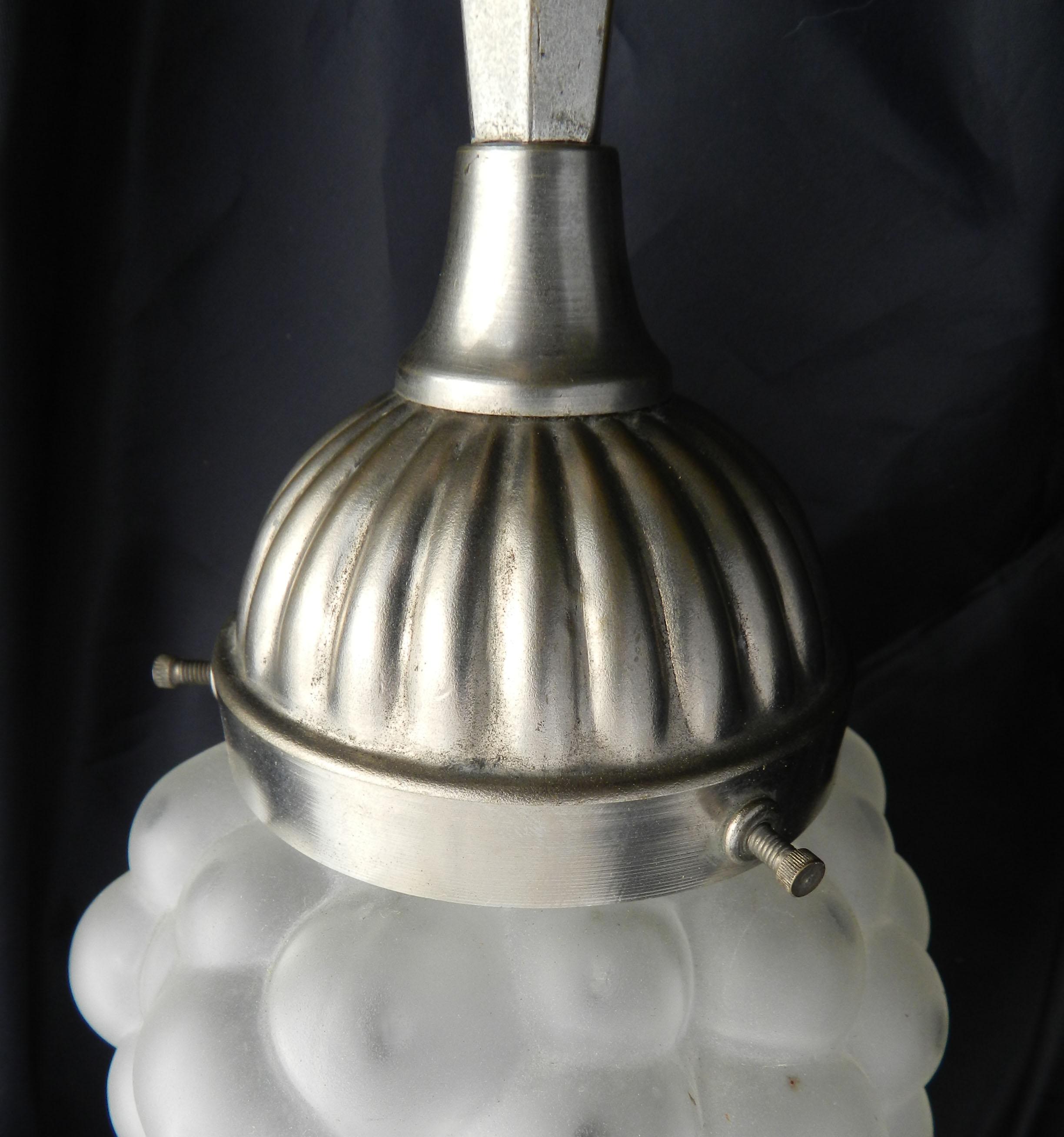 Art Deco Light Pendant Frame Glass Shade, circa 1930 In Good Condition For Sale In Mimizan, FR