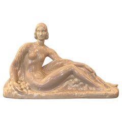 Art Deco Light Pink Ceramic Woman Sculpture