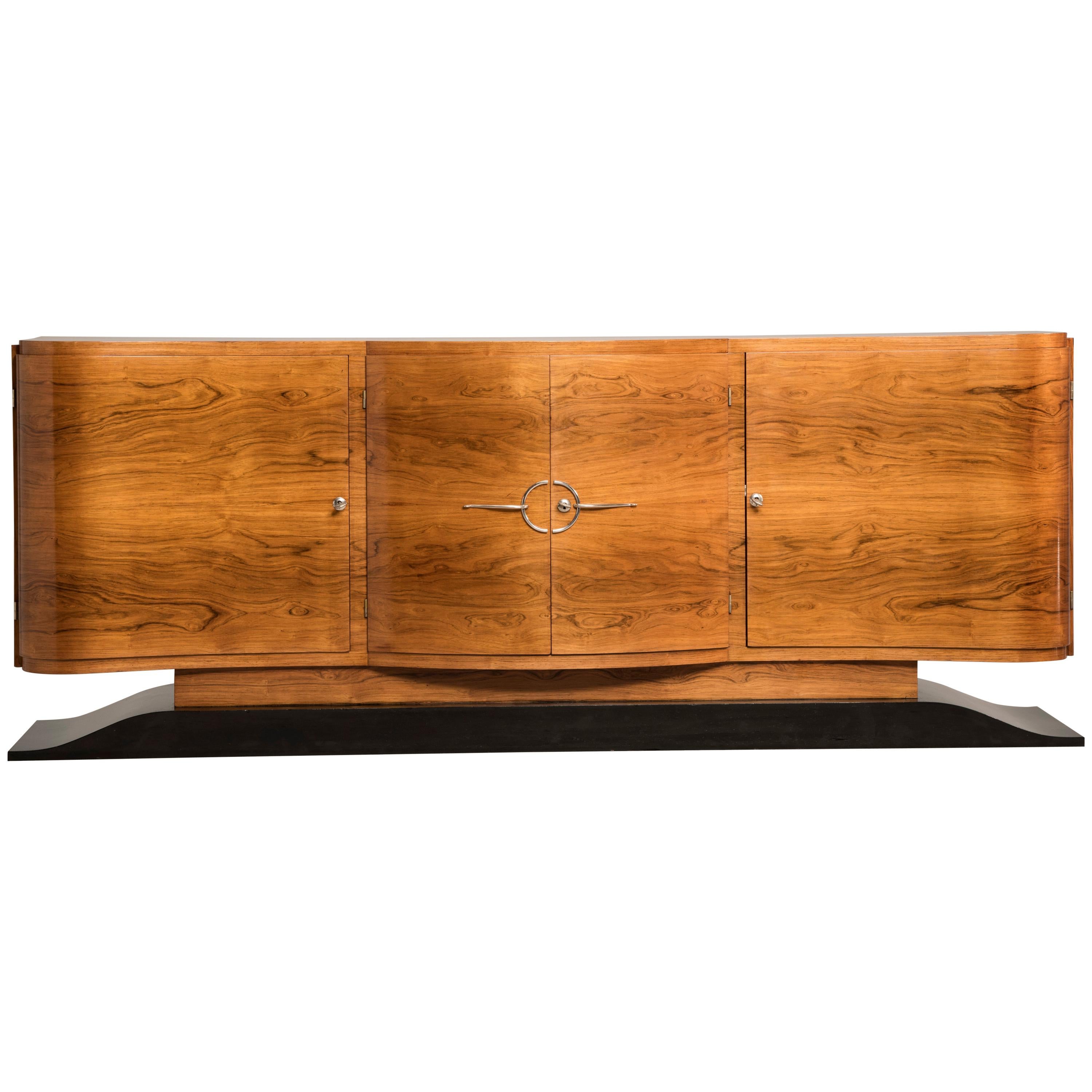 Art Deco Light Rosewood Four doors Black lacquered base Credenza or Sideboard
