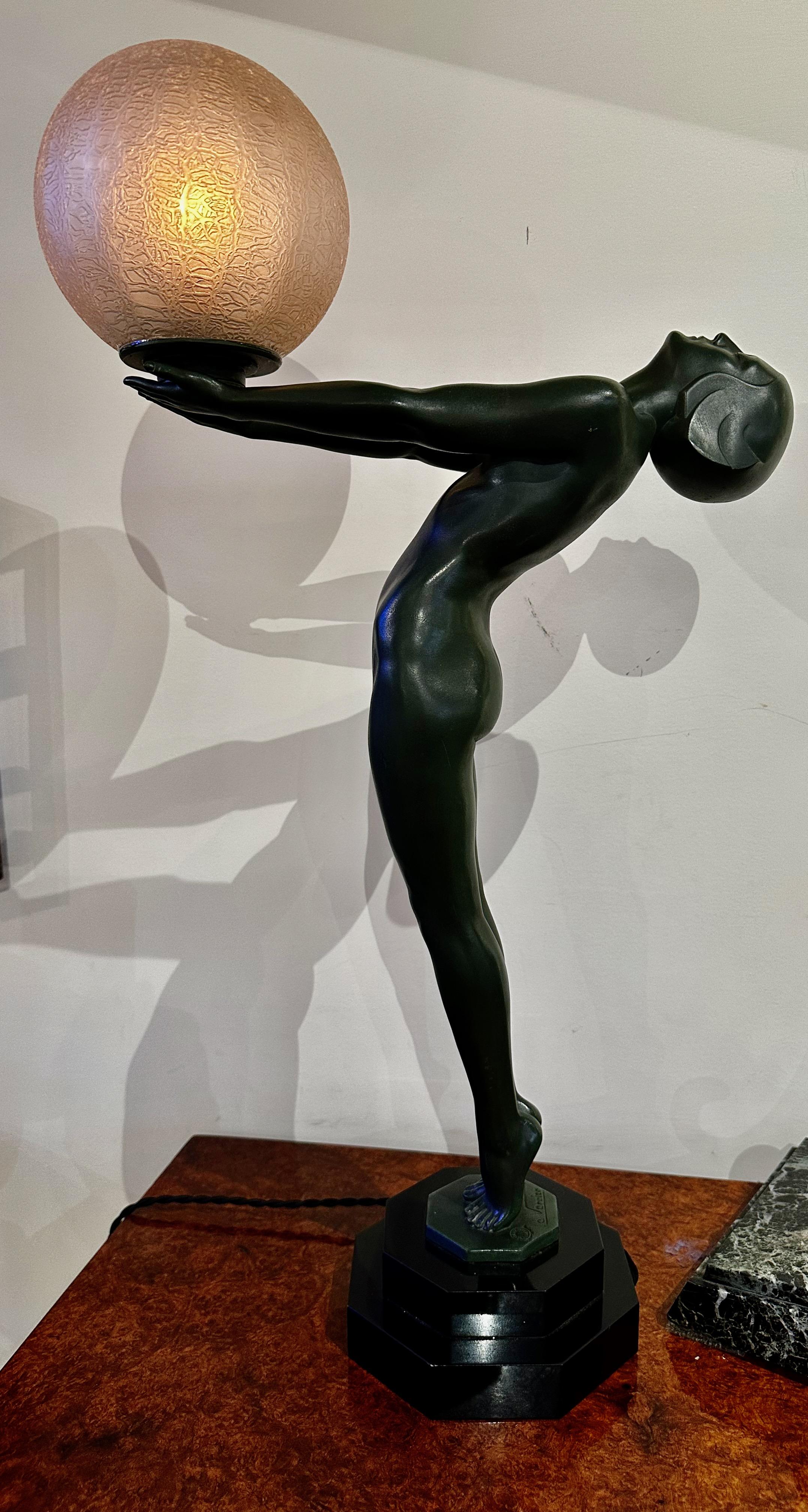 Art Deco Light Statue by Max Le Verrier called Clarte Rare Vintage Model 11