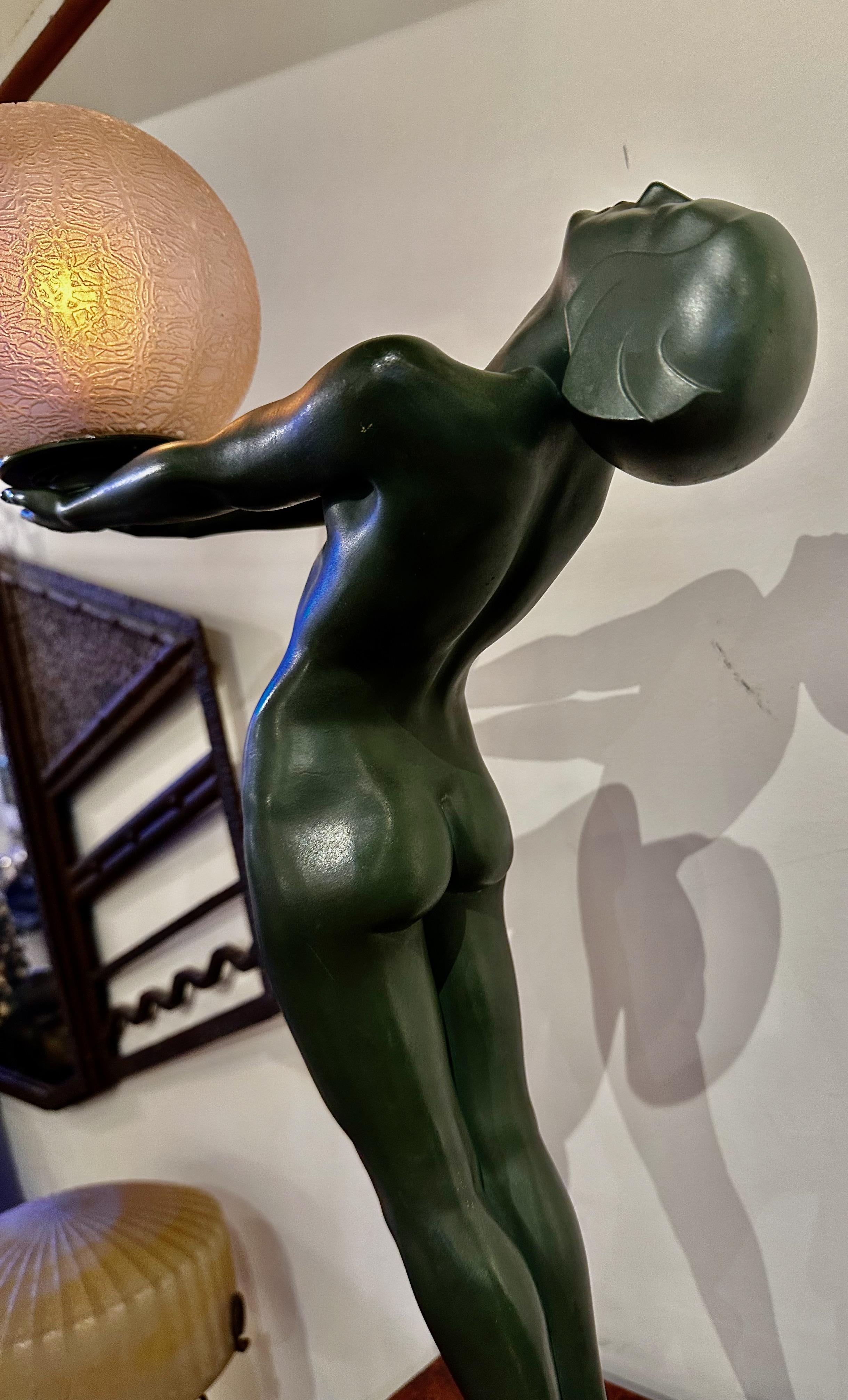 Art Deco Light Statue by Max Le Verrier called Clarte Rare Vintage Model 12