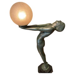 Art Deco Light Statue by Max Le Verrier called Clarte Rare Antique Model