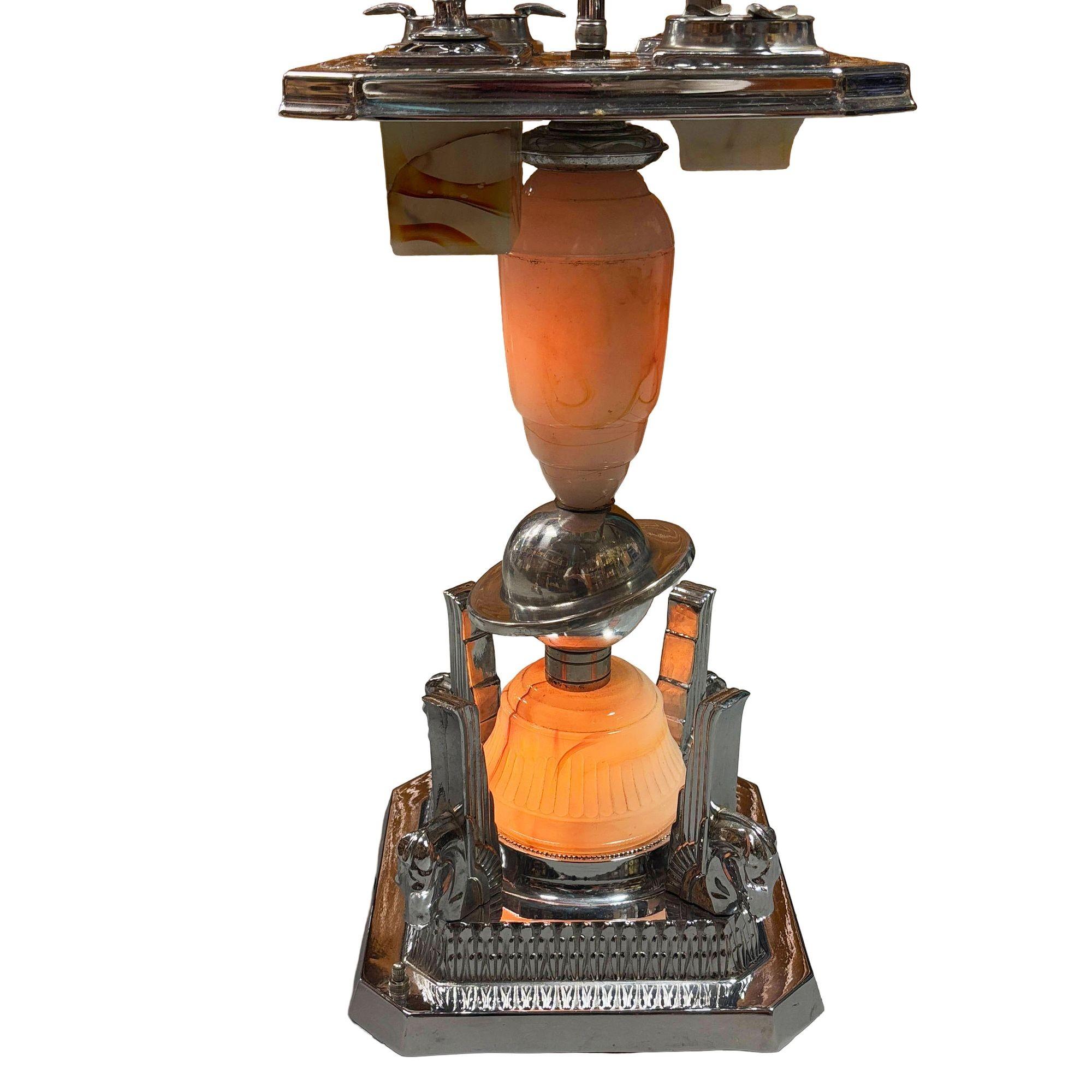 Art Deco Light Up Chrome Douglas DC-3 Airplane Ashtray Stand w/ Art Glass Base im Angebot 5