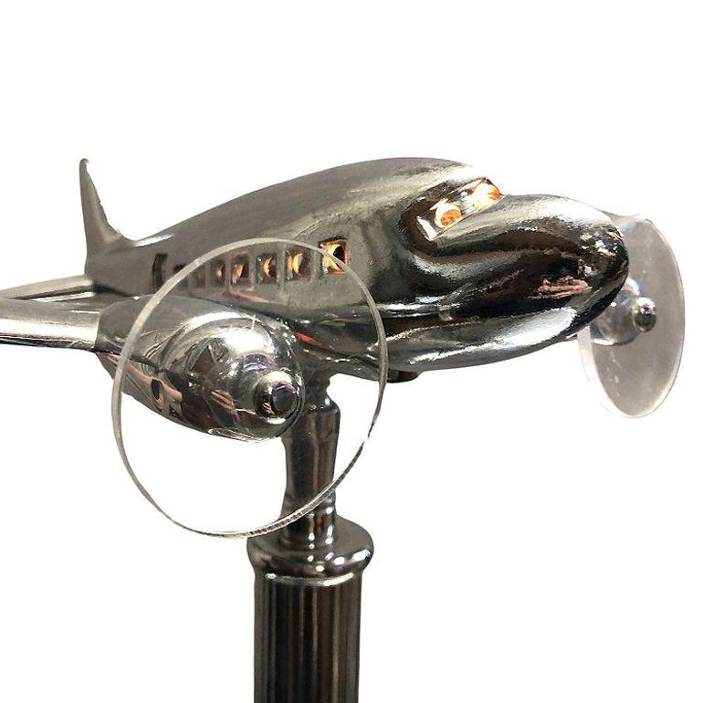 Art Deco Light Up Chrom Douglas DC-3 Flugzeug-Getränke-Beistelltisch, Art-Glassockel im Angebot 1