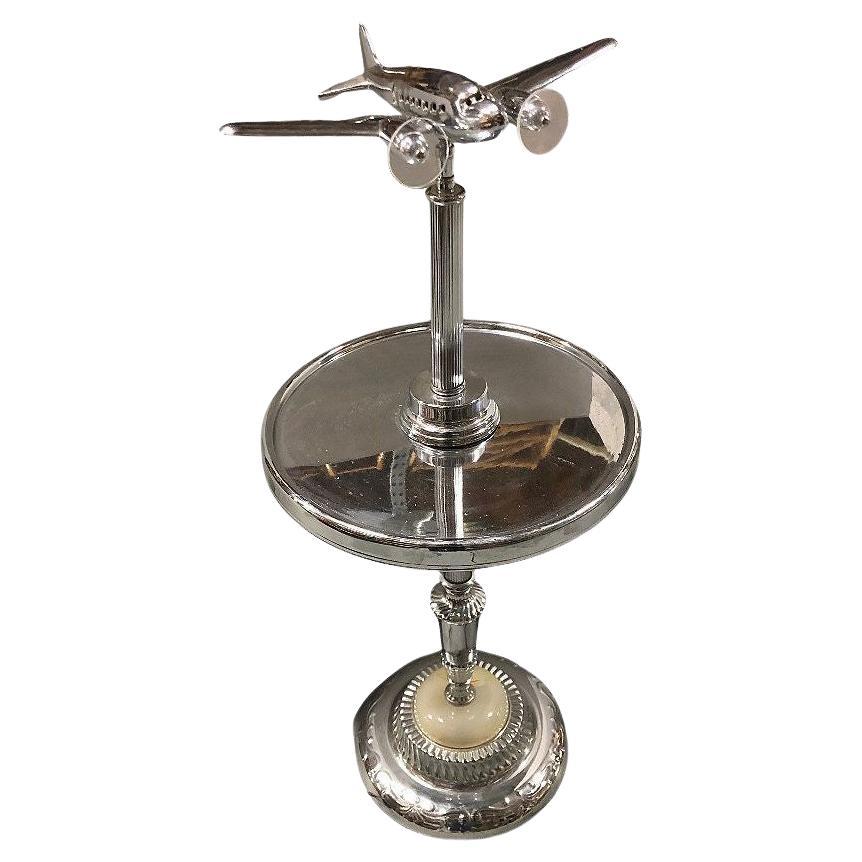 Art Deco Light Up Chrom Douglas DC-3 Flugzeug-Getränke-Beistelltisch, Art-Glassockel im Angebot