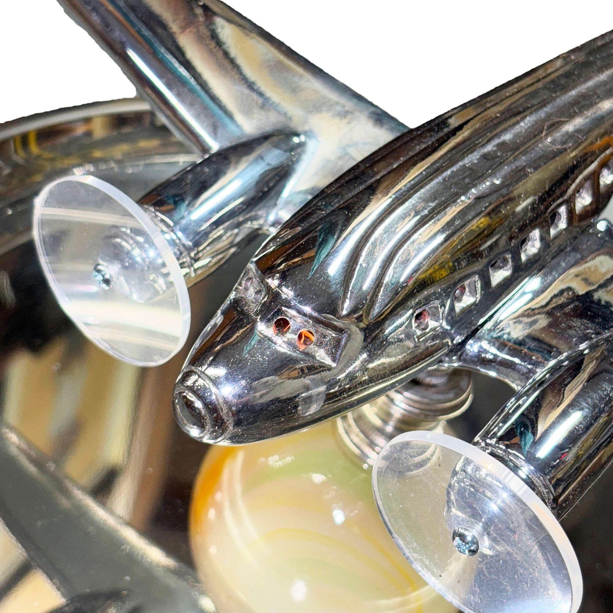 Mid-20th Century Art Deco Light Up Chrome Douglas DC3 Airplane Drink Side Table w/ Art Glass Base For Sale