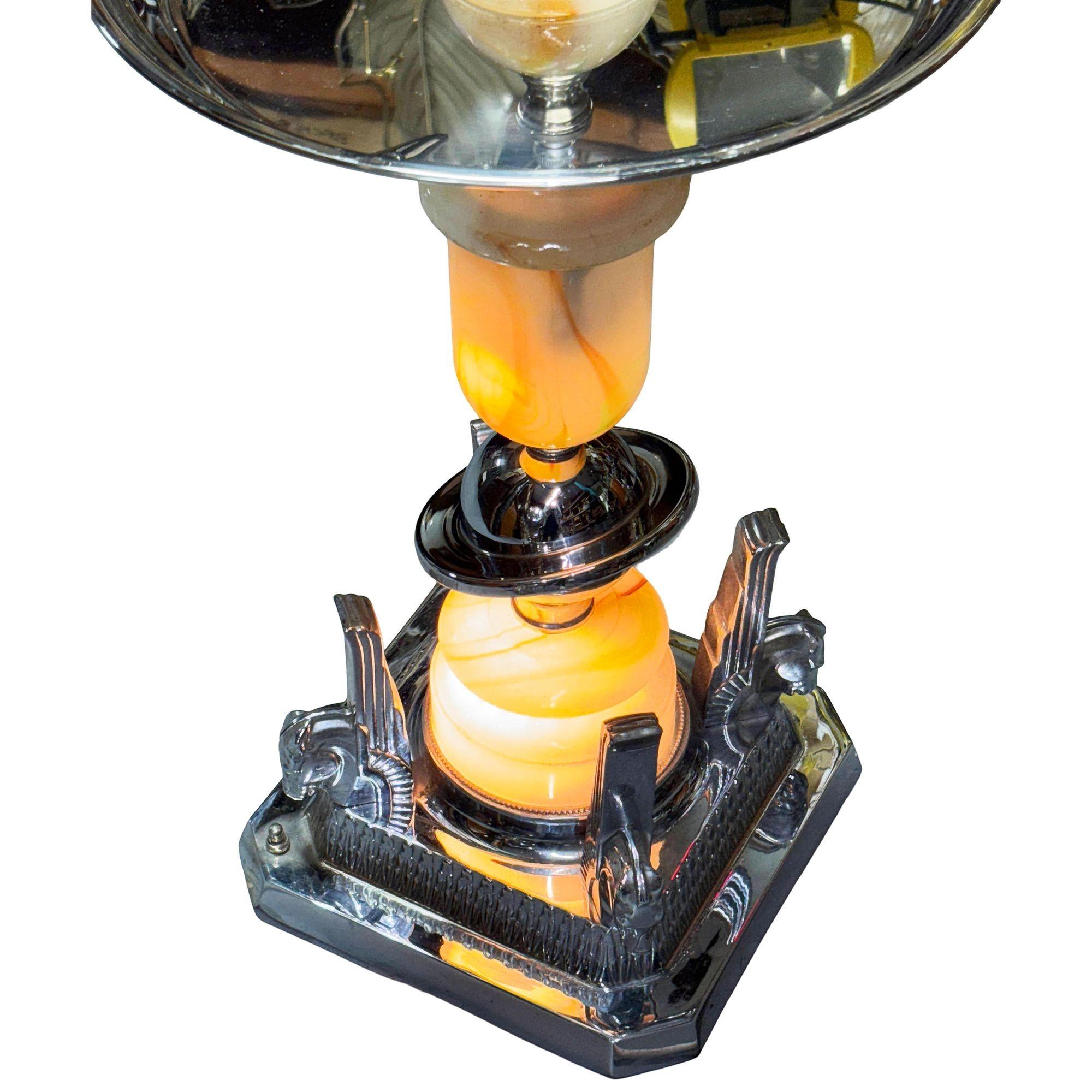 Art Deco Light Up Chrome Douglas DC3 Airplane Drink Side Table w/ Art Glass Base For Sale 3