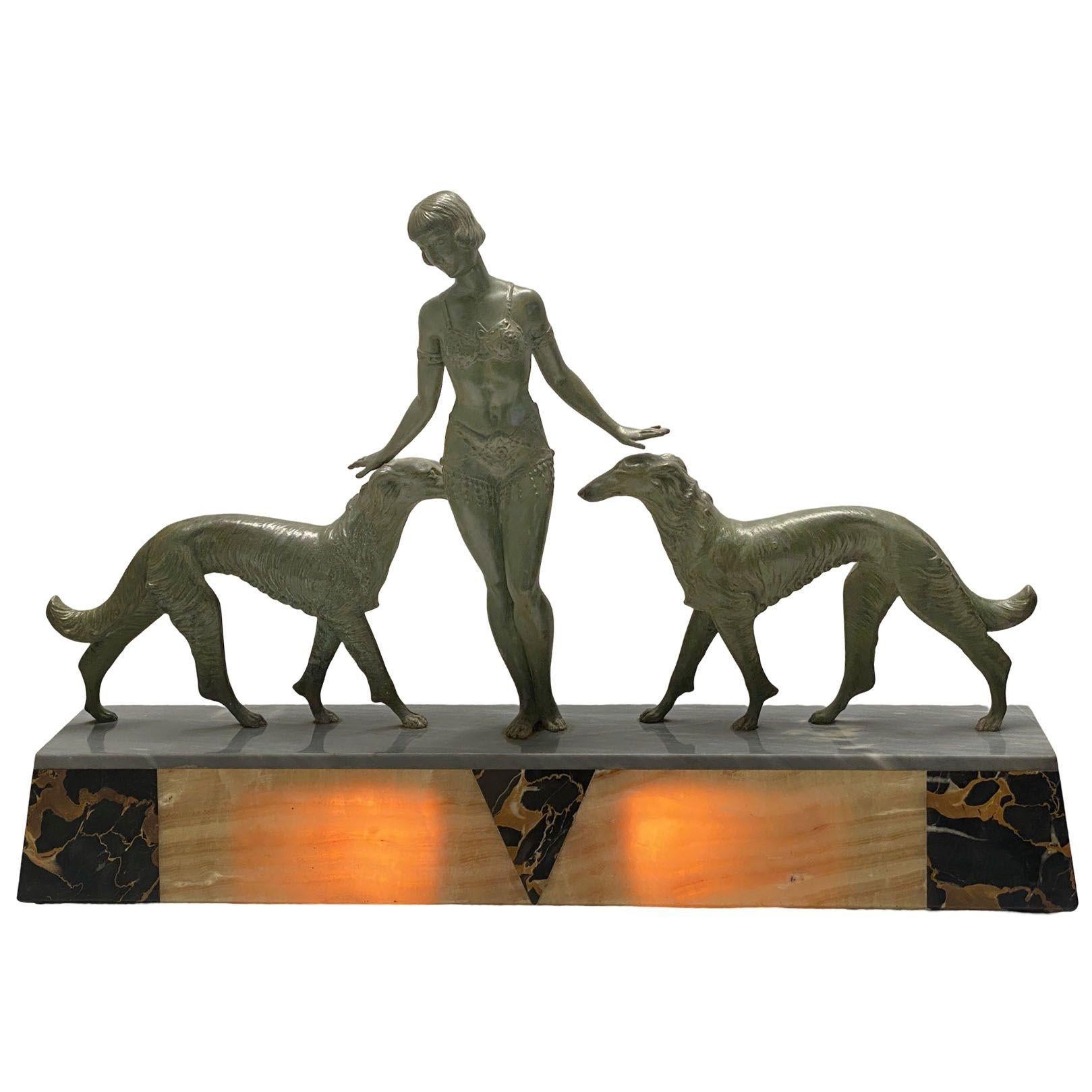 Bronzo Scultura in bronzo Art Deco Light-up Flapper di Enrique Molins-Balleste in vendita