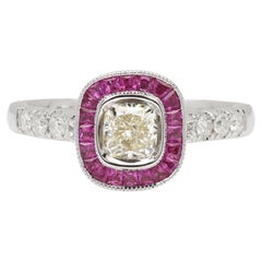 Bague en or 18 carats Art déco avec diamant jaune et rubis rouge