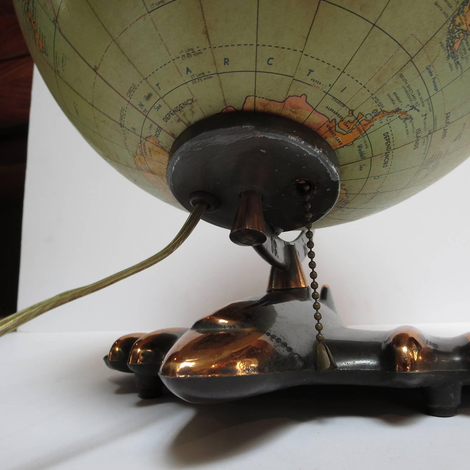 Plated Art Deco Lighted Airplane Globe by Weber-Costello, 1948