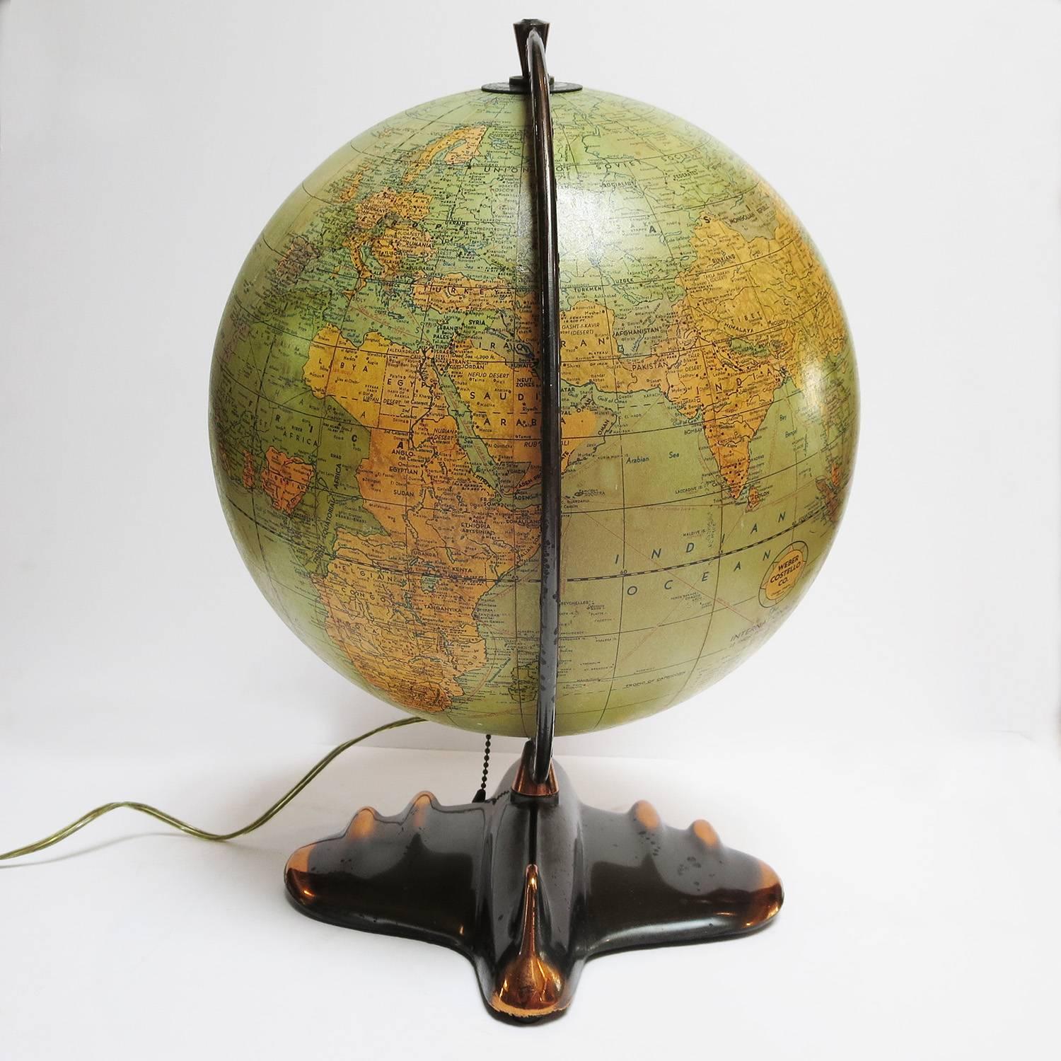 Mid-20th Century Art Deco Lighted Airplane Globe by Weber-Costello, 1948