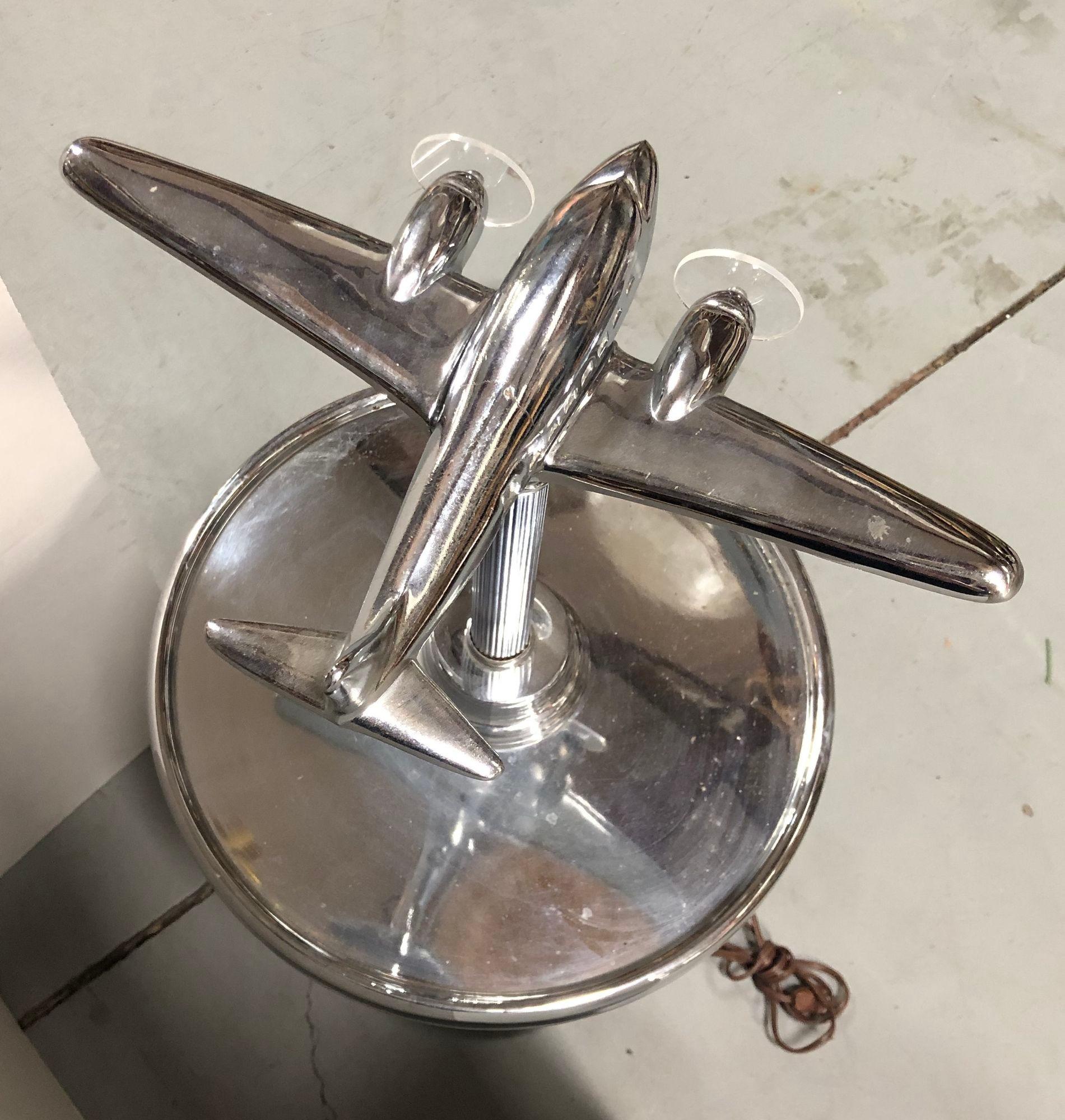 Art Deco Lighted Ashtray Stand with Chrome Airplane In Excellent Condition For Sale In Van Nuys, CA