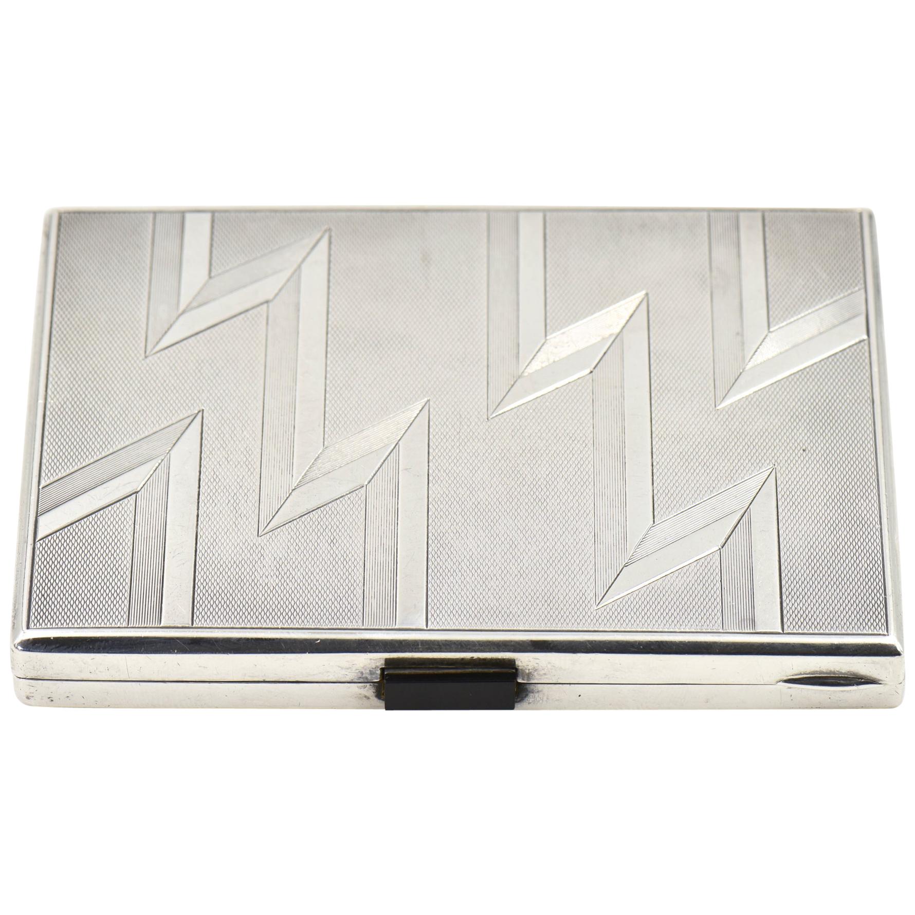 Art Deco Lighting Design Silver and Onyx Cigarette Case or Card Holder European