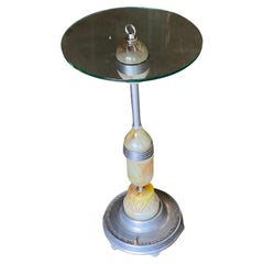 Art Deco Light up Agate Glass Illuminating Smoking Side Table Pewter cast base