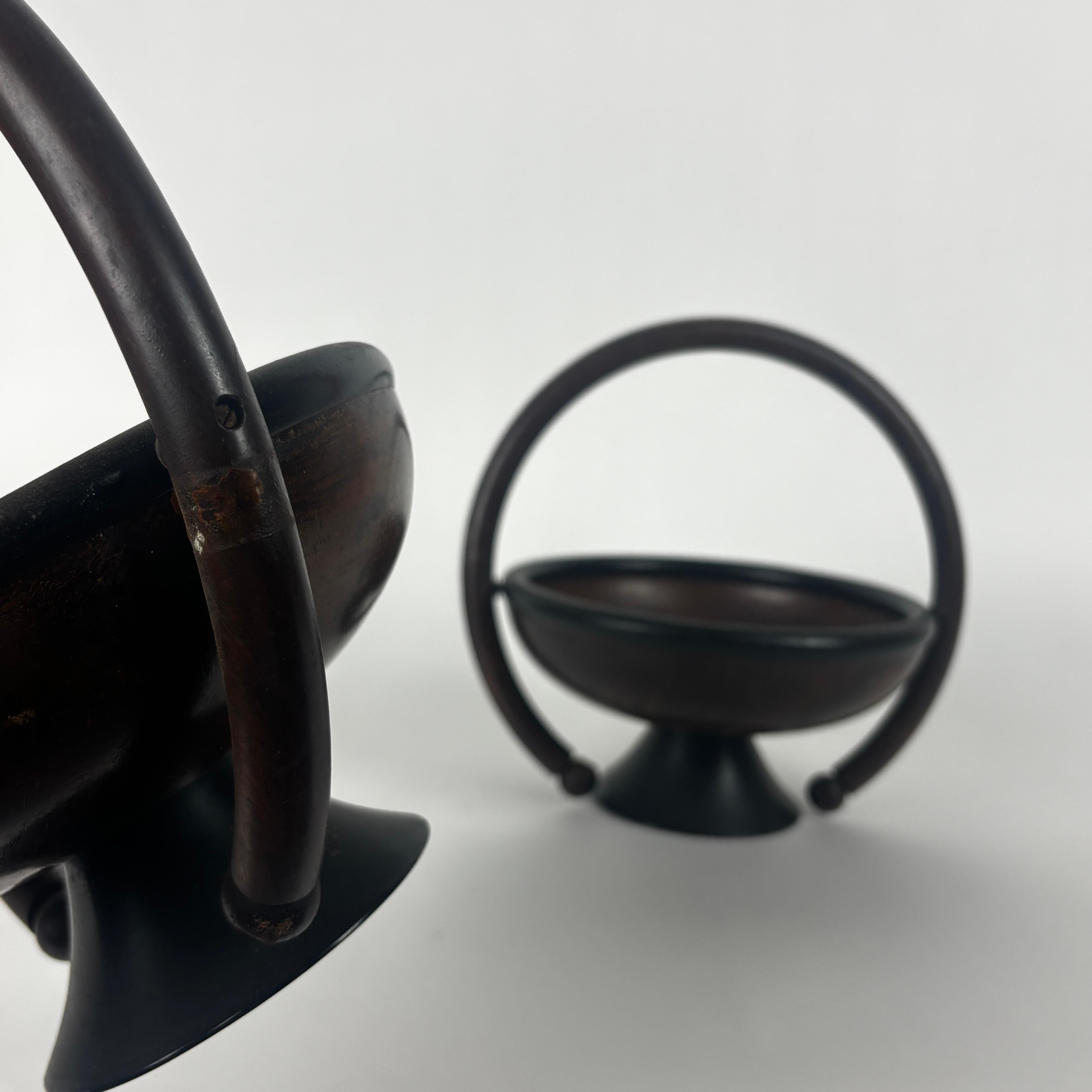 Set di ciotole in lignum vitae art déco con manico in vendita 2