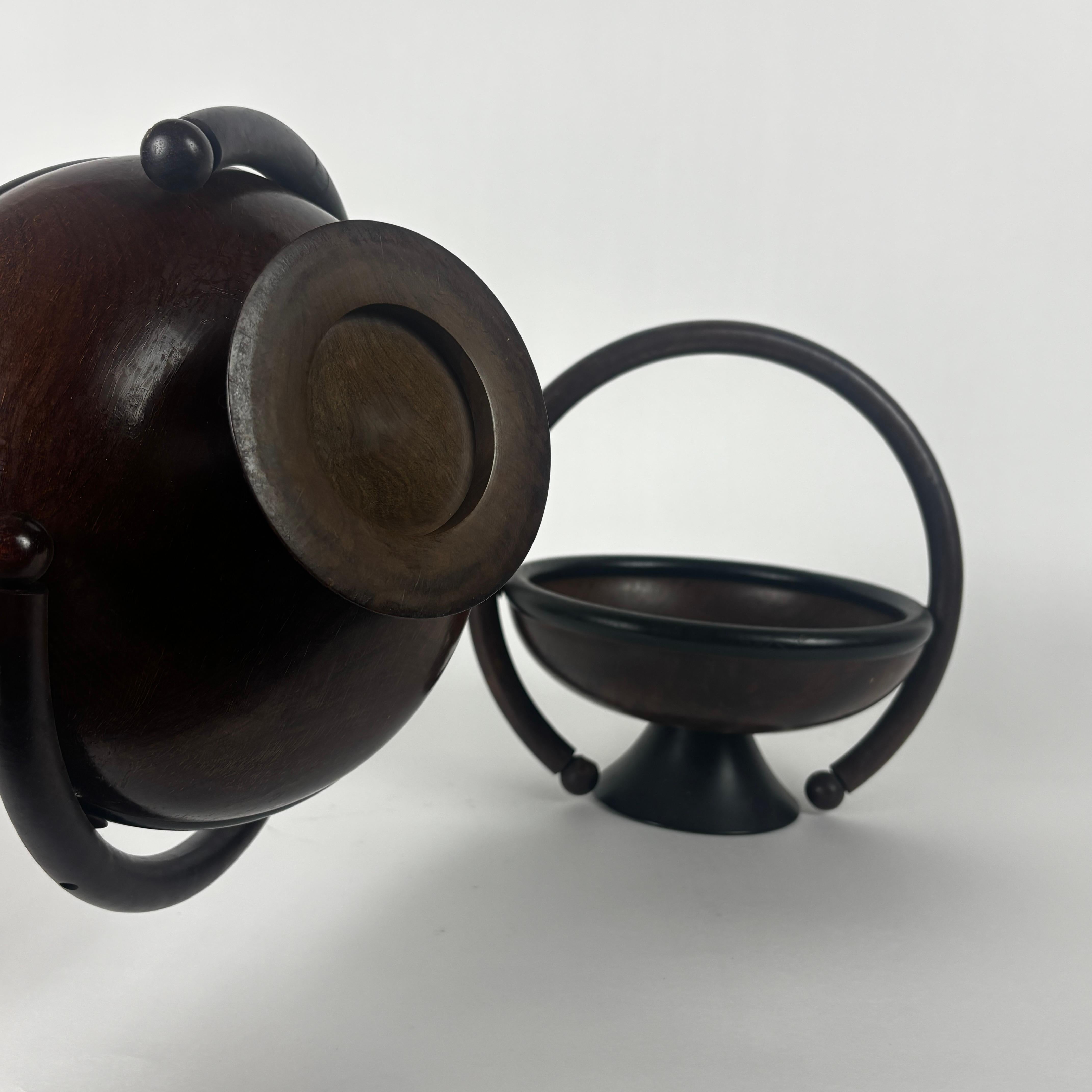 Legno massiccio Set di ciotole in lignum vitae art déco con manico in vendita