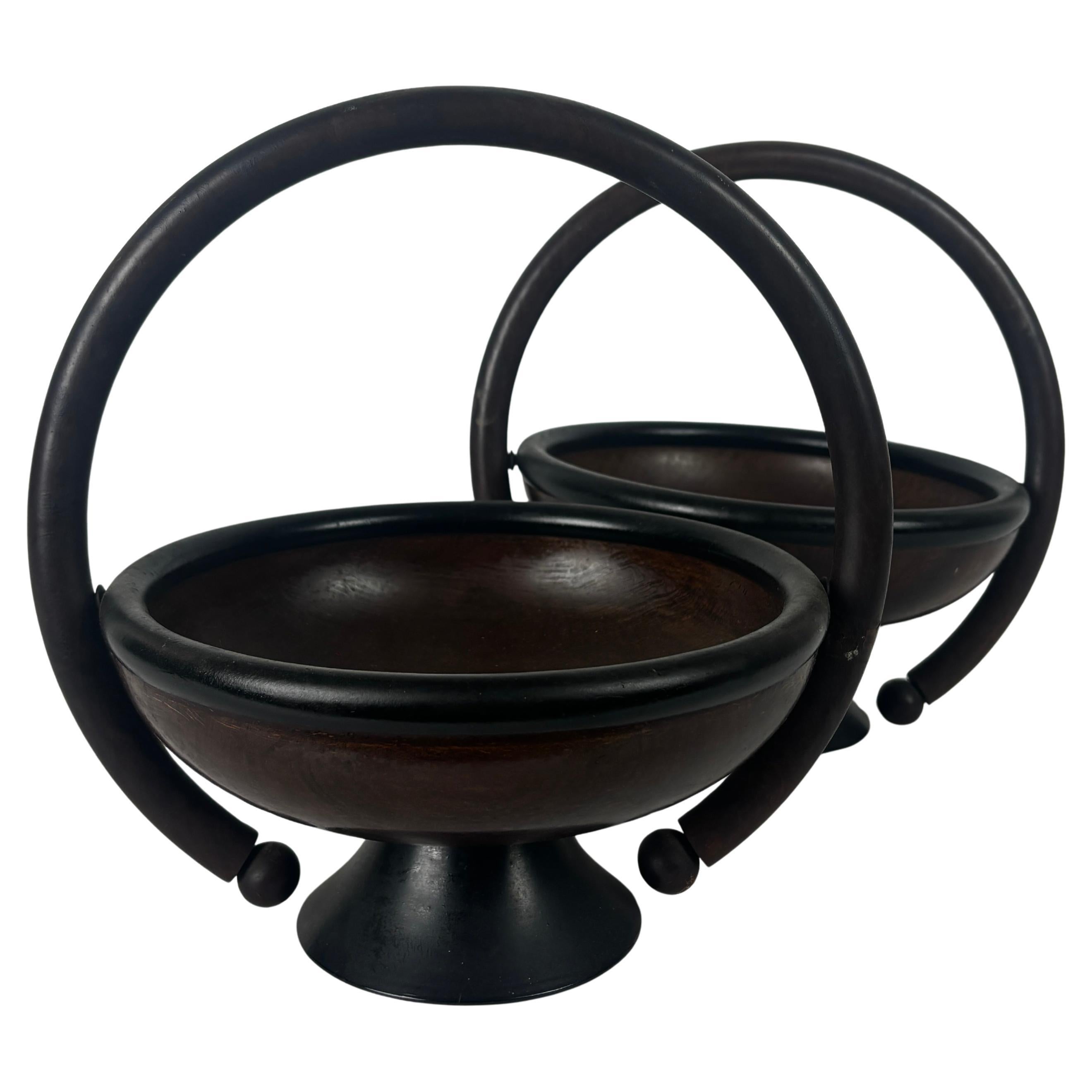 Set di ciotole in lignum vitae art déco con manico in vendita