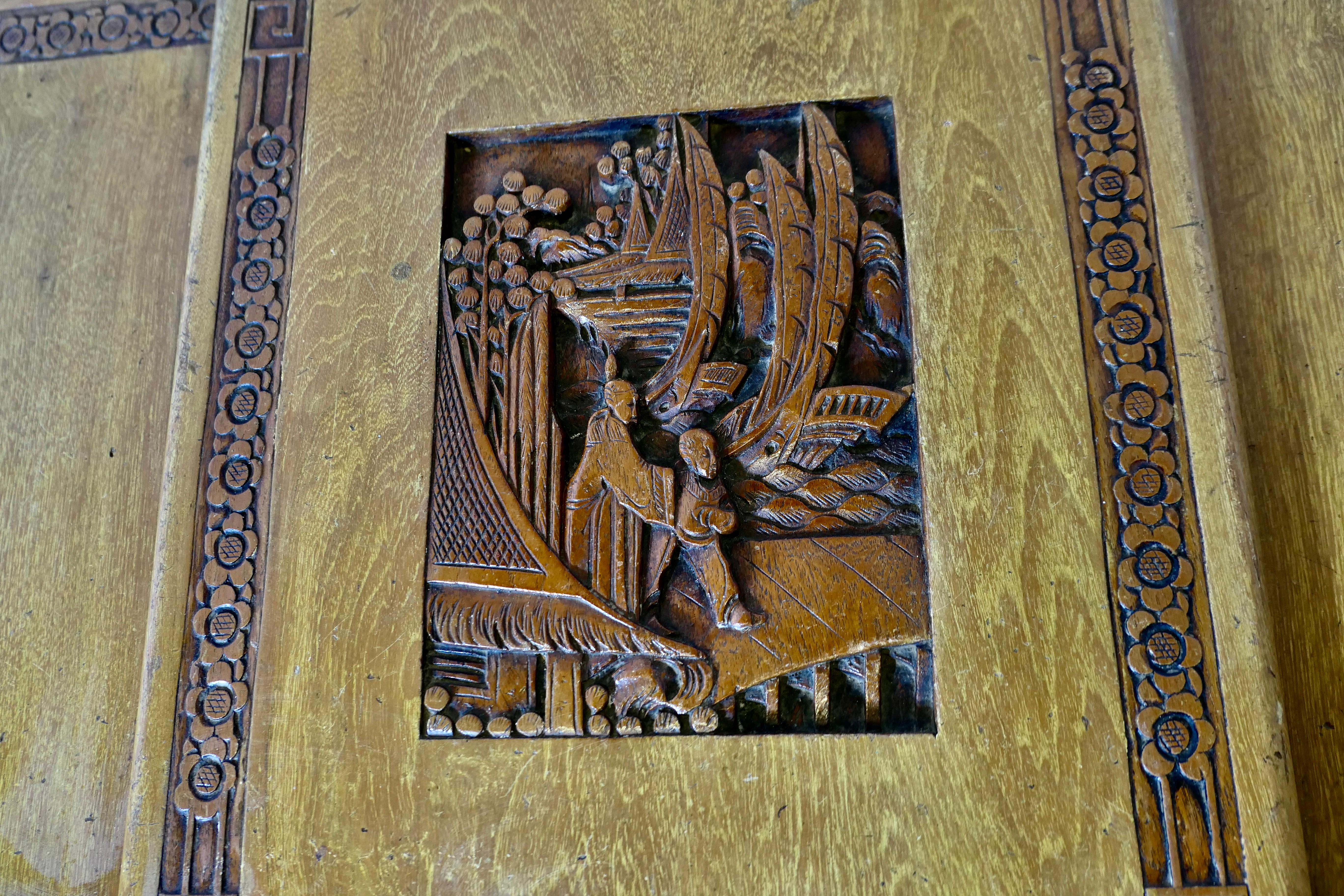 Art Deco Limed Oak & Carved Camphor Wood Chest For Sale 1