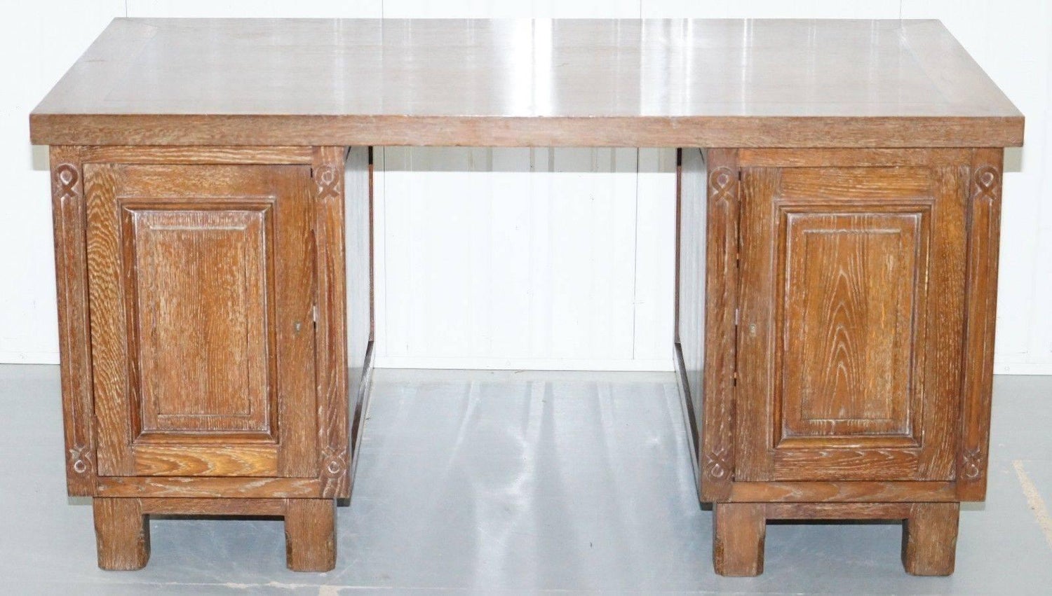 Art Deco Limed Oak Double Sided Twin Pedestal Partner Desk