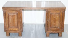 Art Deco Limed Oak Double-Sided Twin Pedestal Partner Desk Cupboards Both Sides