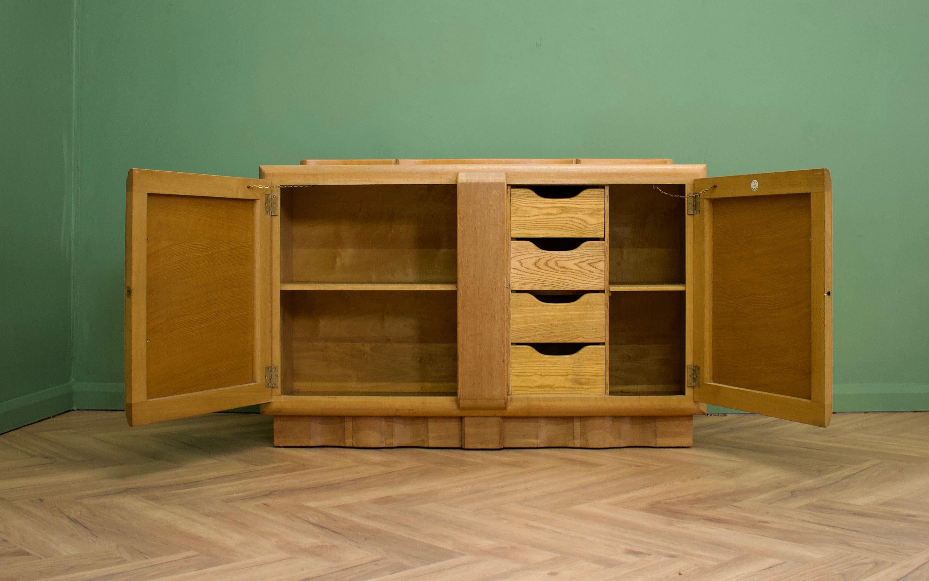 British Art Deco Limed Oak Sideboard from RH Whittle and Sons, 1930s