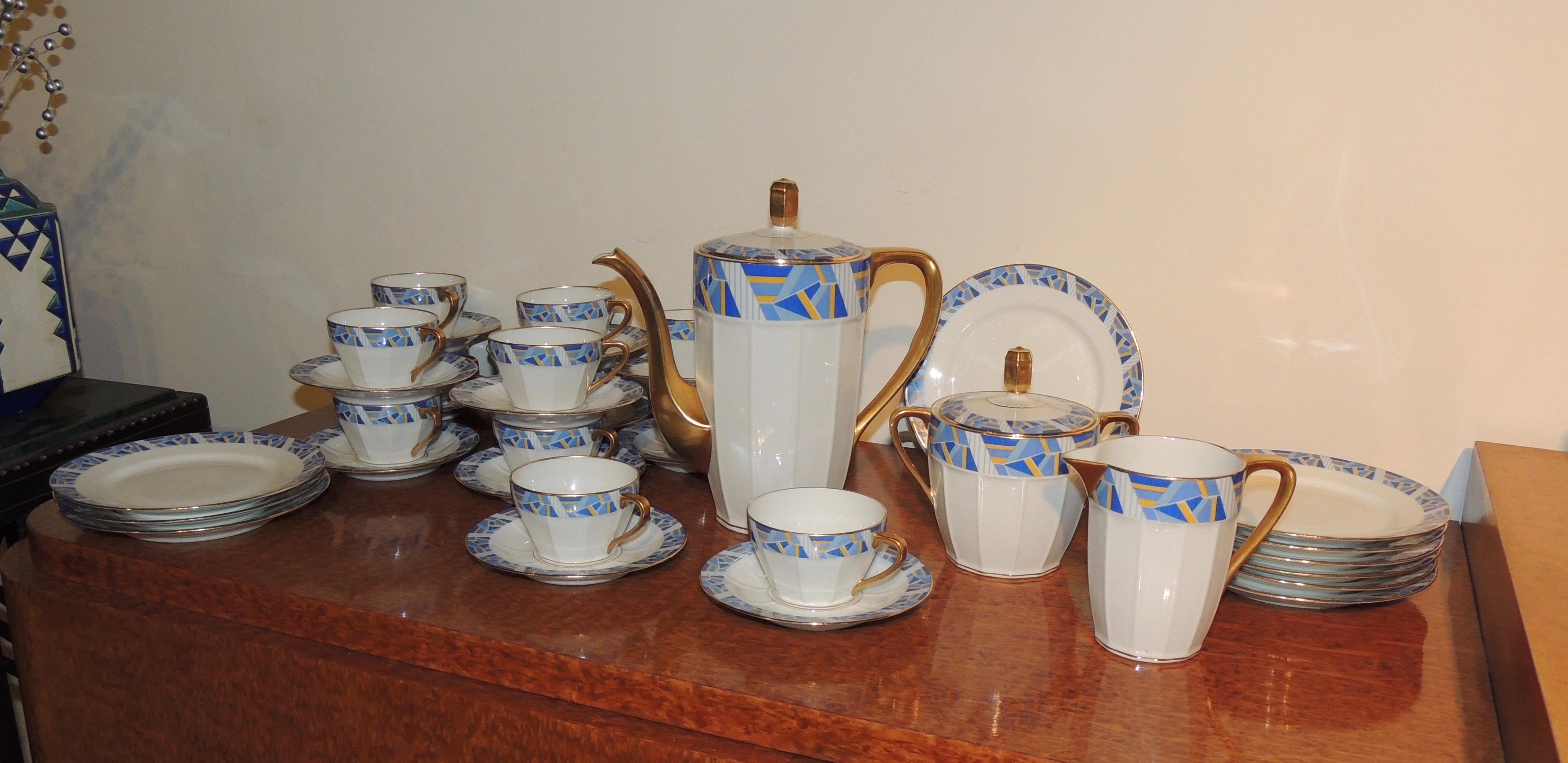 Art Deco Limoges Kaffee Tee Dessert Set (Art déco) im Angebot