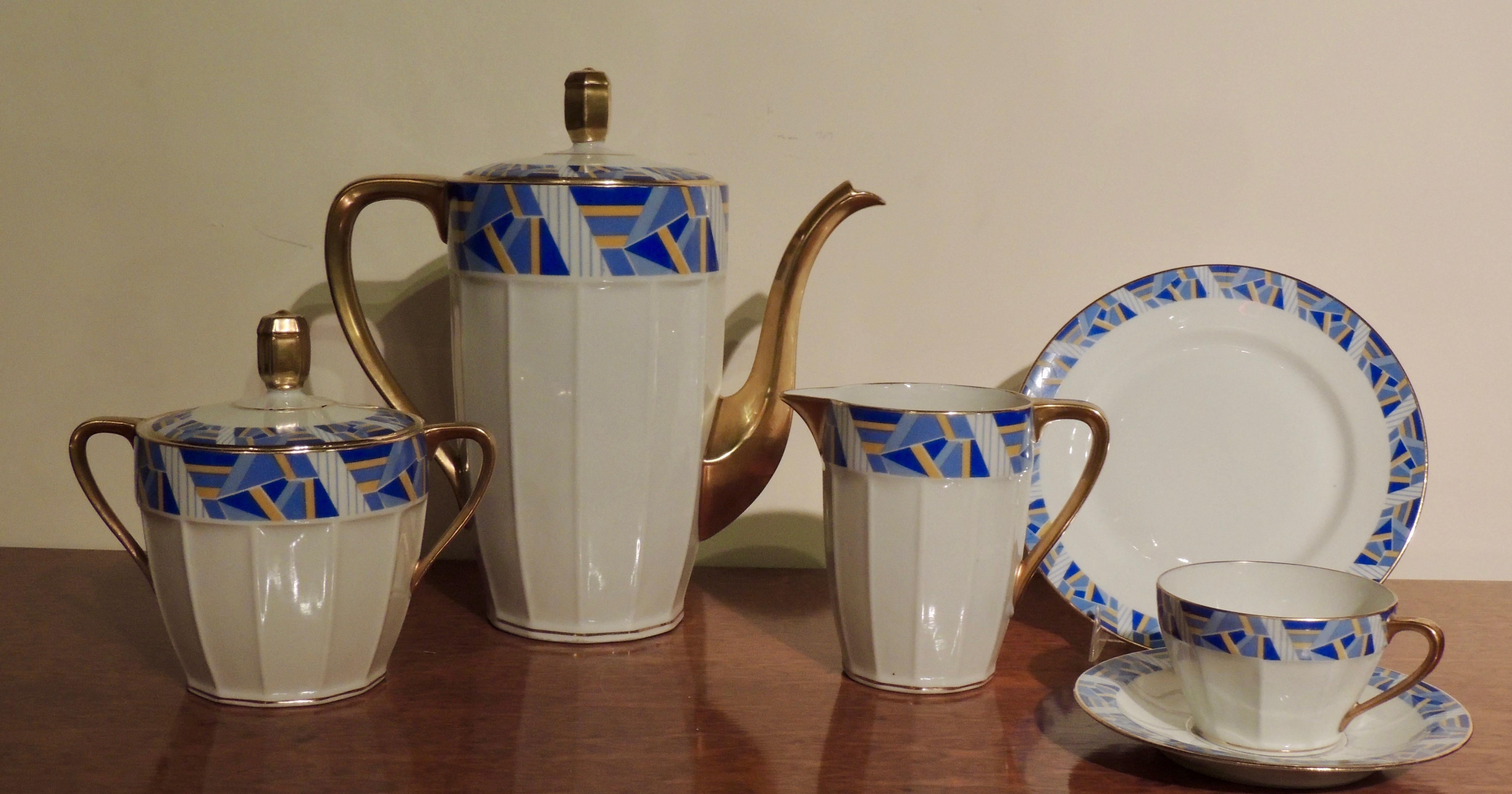 Art Deco Limoges Coffee Tea Dessert Set In Good Condition For Sale In Oakland, CA