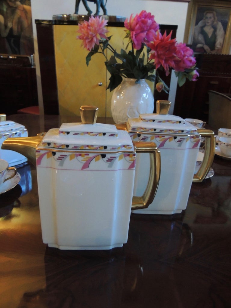 Porcelain Art Deco Limoges Tea Coffee Dessert Set Service for 16 For Sale