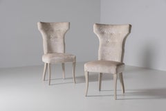 Art Deco Line Esszimmerstühle Set/2, Beige, Leinen, Samt, Handgefertigt von Greenapple