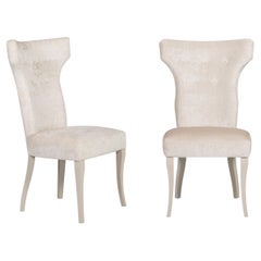 Art Deco Line Dining Chairs Set/2, Beige, Linen, Velvet, Handmade by Greenapple