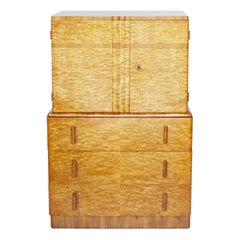 Art Deco Linen Cabinet Satin Birch and Walnut Veneered, English, Circa 1935