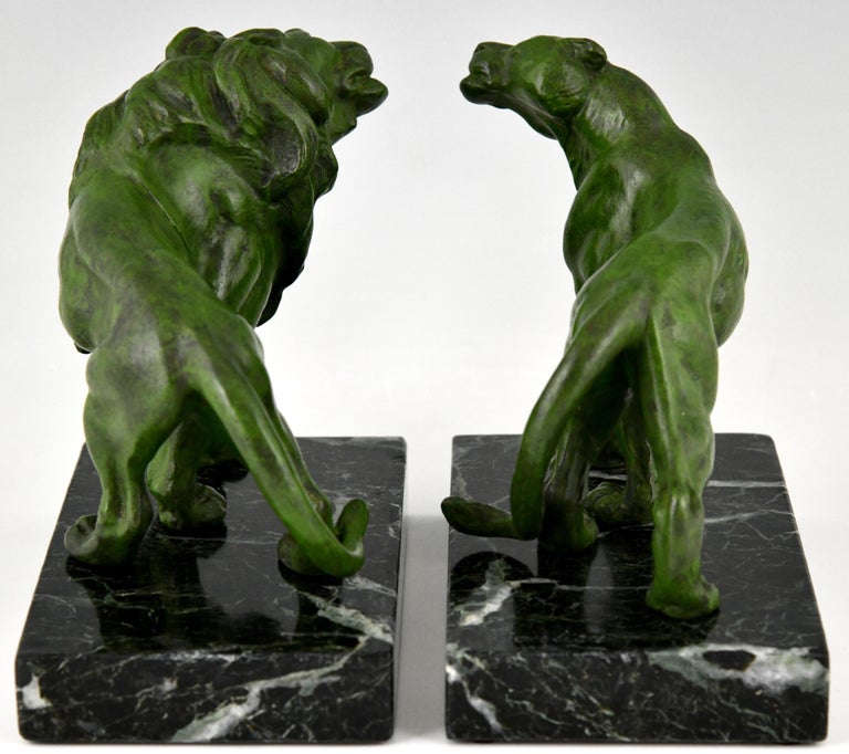 Mid-20th Century Art Deco Lion Bookends by the French Artist Emile Carlier, 1930
