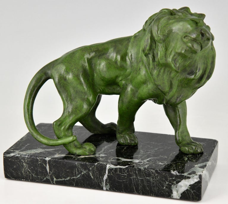 Metal Art Deco Lion Bookends by the French Artist Emile Carlier, 1930