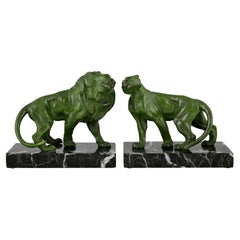 Art Deco Lion Bookends by the French Artist Emile Carlier, 1930