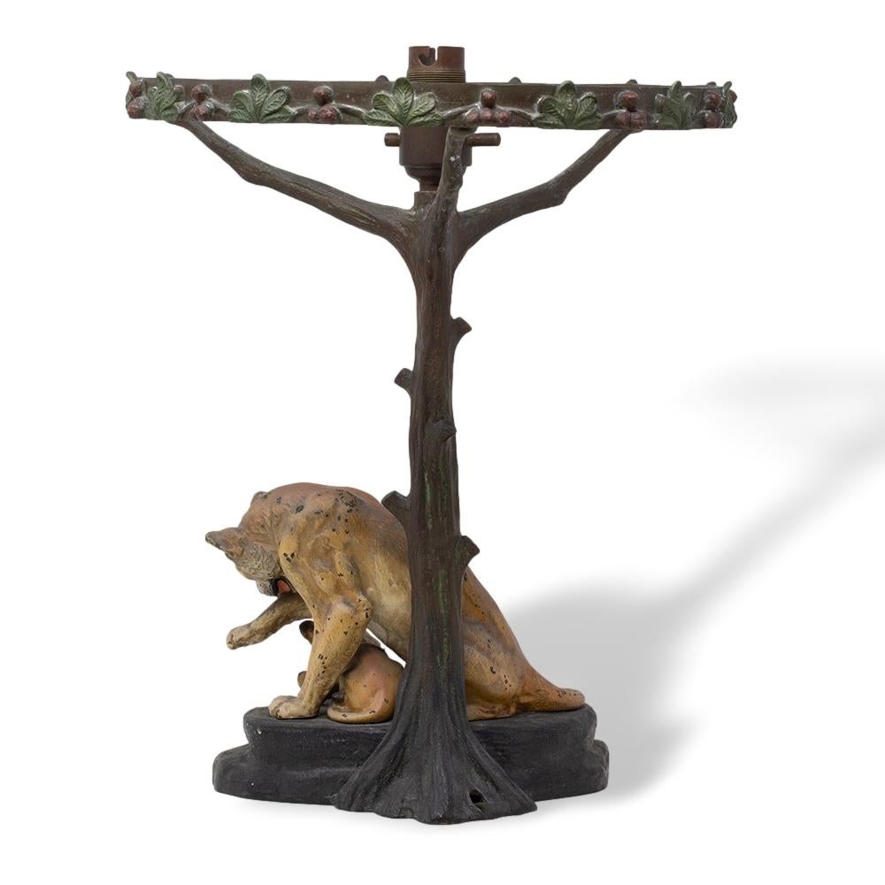 Art Deco Lion Cold Painted Bronze Table Lamp Sculpture Louis-Albert Carvin For Sale 1