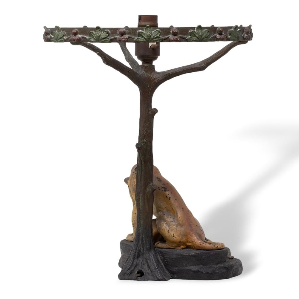 Art Deco Lion Cold Painted Bronze Table Lamp Sculpture Louis-Albert Carvin For Sale 2