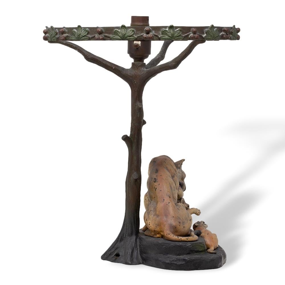 Art Deco Lion Cold Painted Bronze Table Lamp Sculpture Louis-Albert Carvin For Sale 3