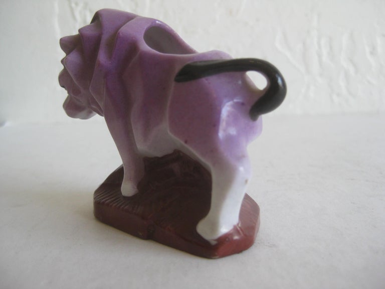 Art Deco Lion Cubist Figural Porcelain Toothpick Holder Vase Figurine by Nippon For Sale 1