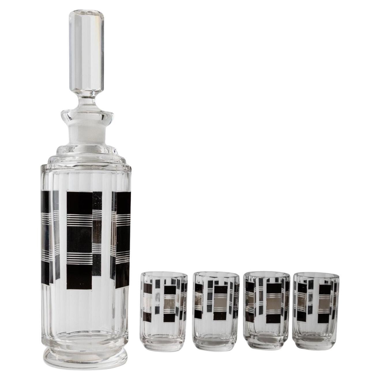 Art Deco Liqueur Set by Karl Palda - Crystal 
Silver, 1930s, Decanter 
Glasses en vente