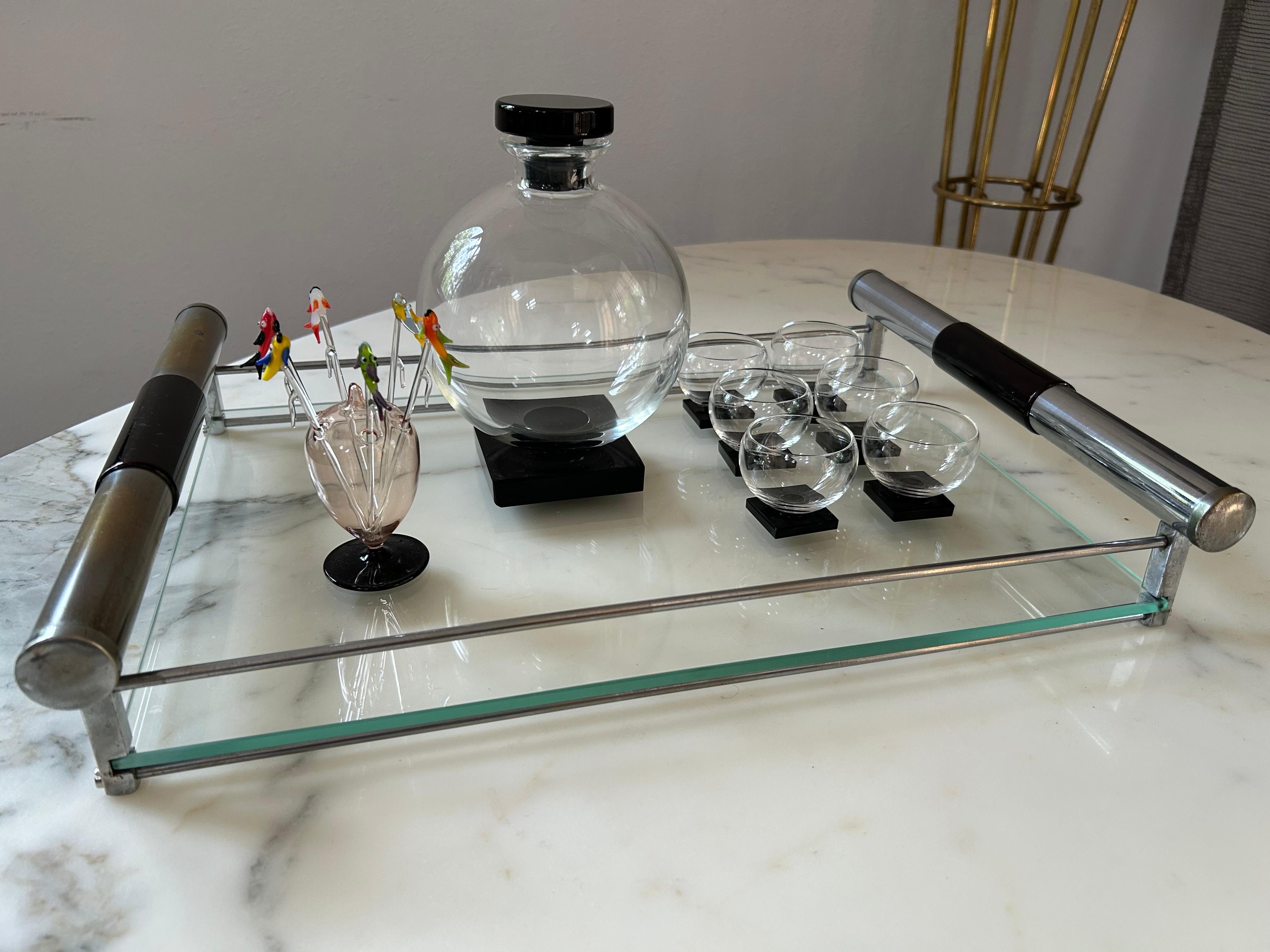 Art Deco Liqueur Set with Decanter & 6 Glasses, In the Style of W. J. Rozendaal For Sale 5