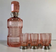Art Decò Liqueur Set with Glasses Set with Silver 800 Moser