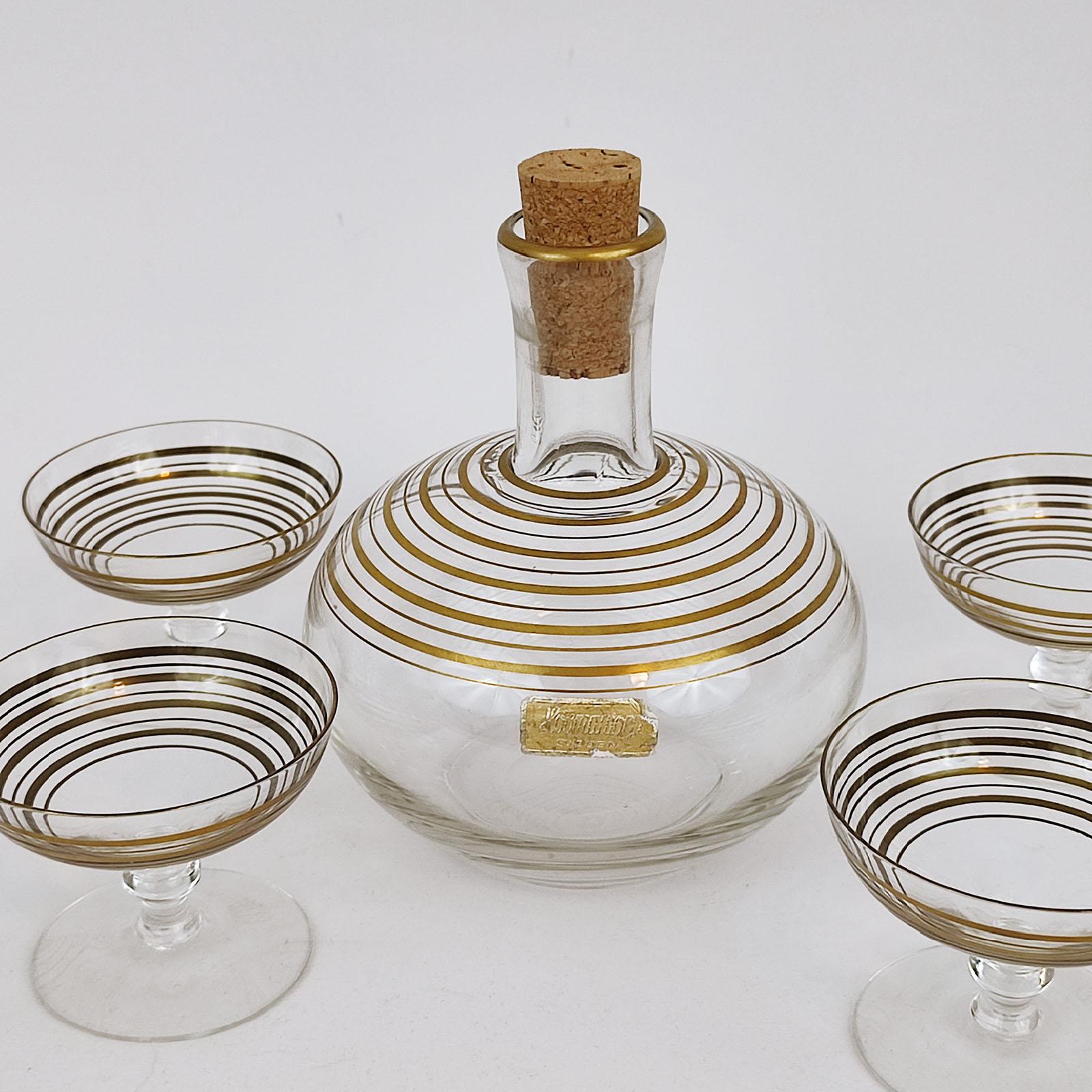 Carafe à liqueur et six verres Art Déco, années 1930 en vente 2