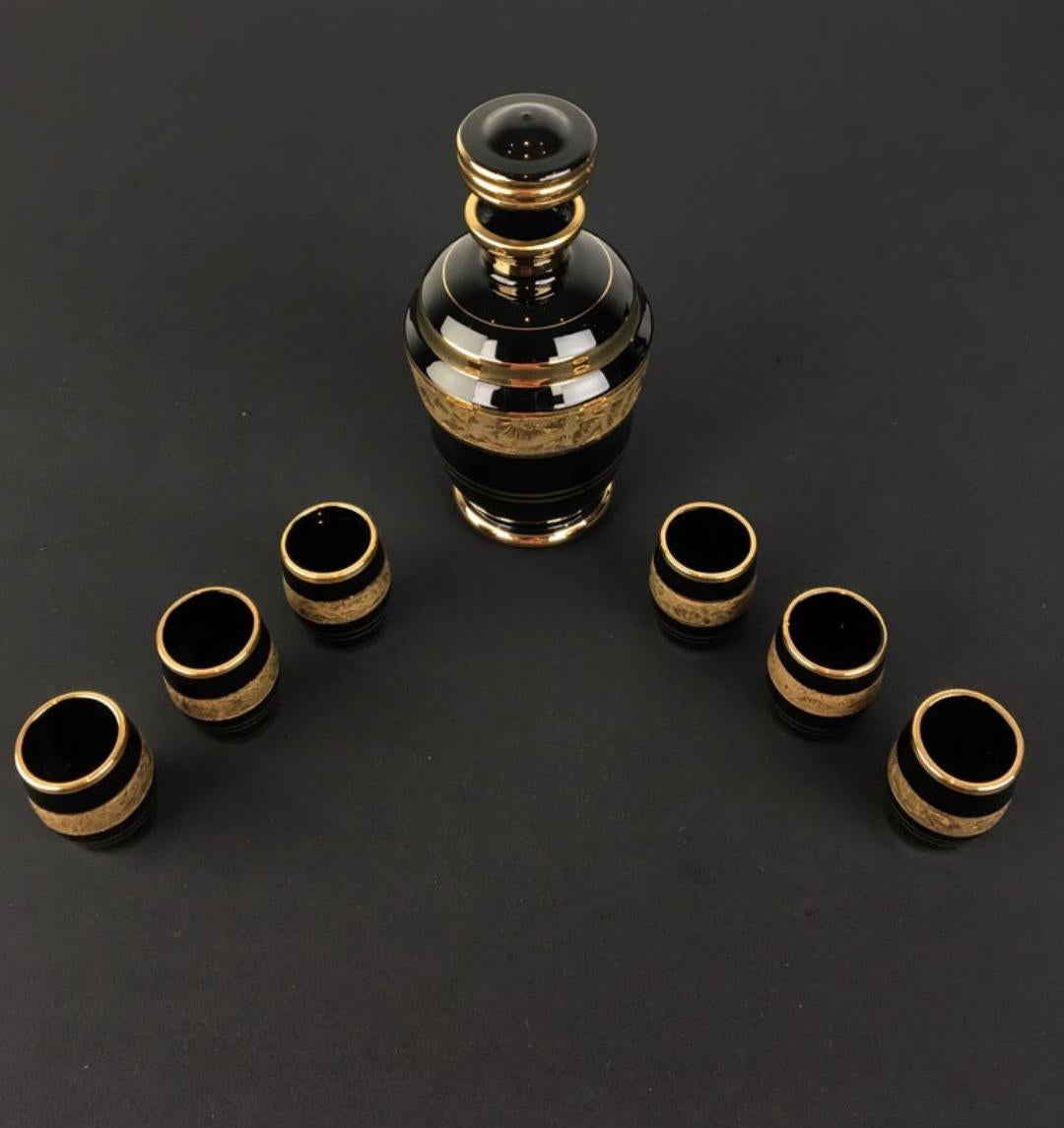 Glass Art Deco Liquor Set in Black and Gold, De Rupel Boom, Belgium For Sale